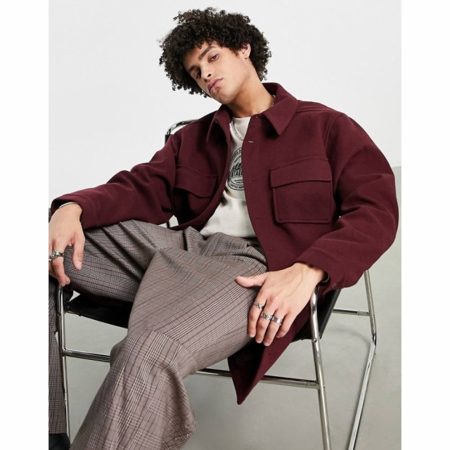 エイソス ASOS DESIGN メンズ ジャケット シャツジャケット アウター Wool Look Shacket In Burgundy レッド