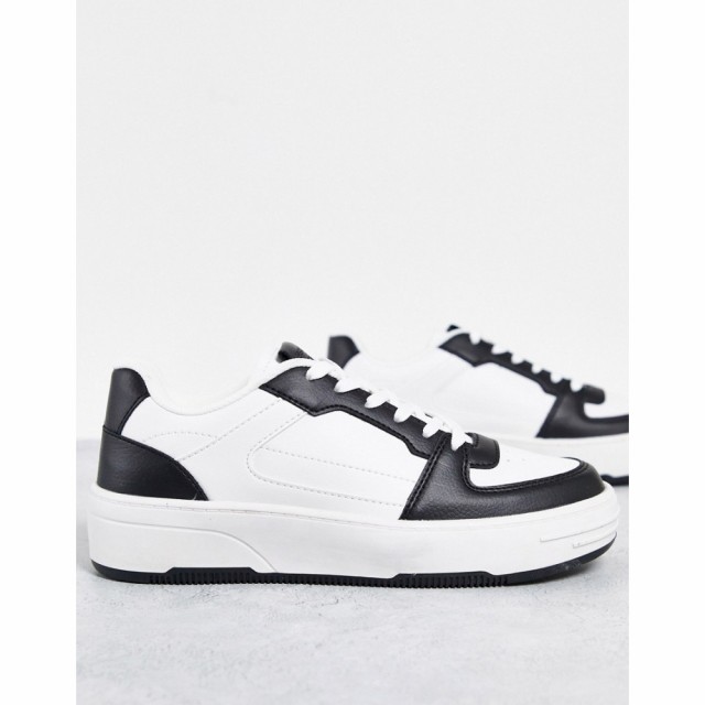 プルandベアー PullandBear レディース スニーカー シューズ・靴 Chunky Retro Trainer With Black Contrast In White ホワイト