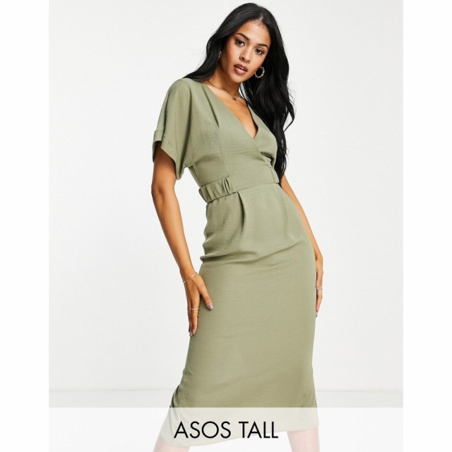 エイソス ASOS Tall レディース ワンピース ラップドレス ミドル丈 ワンピース・ドレス Tall Wrap Front Midi Dress With Elasticated Ta