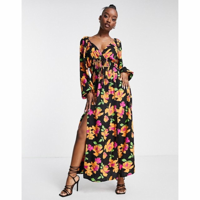 エイソス ASOS DESIGN レディース ワンピース ワンピース・ドレス Gathered Waist Maxi Tea Dress In Floral Print フローラル