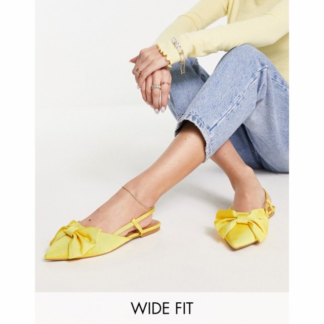 エイソス ASOS DESIGN レディース スリッポン・フラット シューズ・靴 Wide Fit Lido Bow Ballet Flats In Yellow イエロー