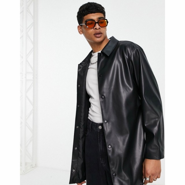 エイソス ASOS DESIGN メンズ ジャケット シャツジャケット アウター Oversized Belted Leather Look Shacket In Black ブラック