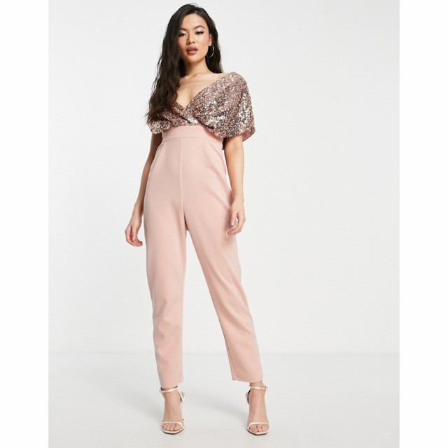 エイソス ASOS DESIGN レディース オールインワン ジャンプスーツ ワンピース・ドレス 2 In 1 Sequin Fallen Shoulder Jumpsuit In Rose