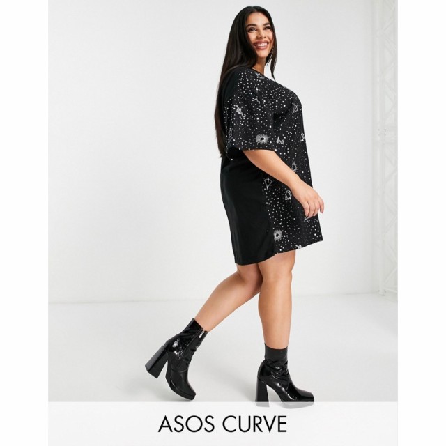 エイソス ASOS DESIGN レディース ワンピース Tシャツワンピース ワンピース・ドレス Curve Oversized T-Shirt Dress With Silver Sequin