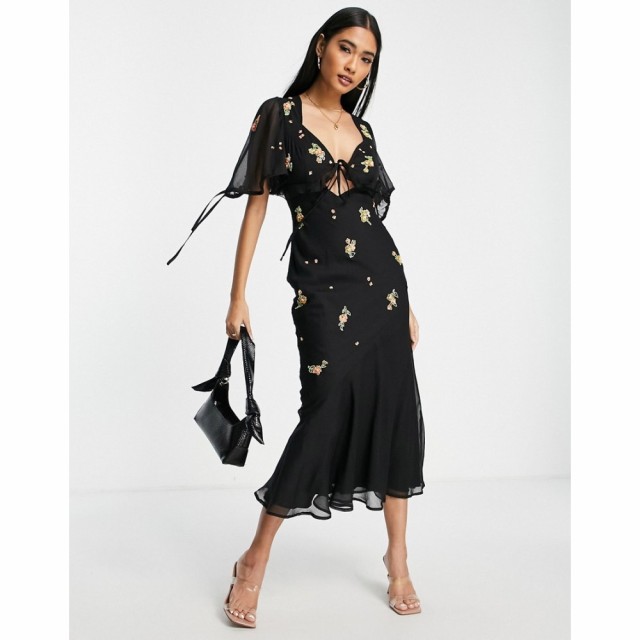 エイソス ASOS DESIGN レディース ワンピース ミドル丈 ワンピース・ドレス Bias Cut Midi Dress With Ditsy Embellishment In Black ブ