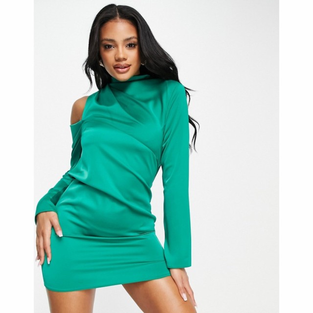 エイソス ASOS DESIGN レディース ワンピース ミニ丈 ワンピース・ドレス High Neck Drape Satin Mini Dress With Cold Shoudler Detail