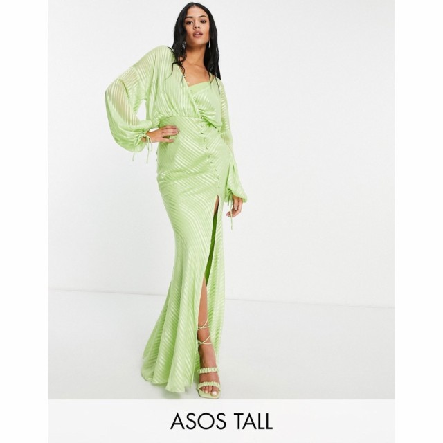 エイソス ASOS Tall レディース ワンピース マキシ丈 ワンピース・ドレス Tall Drape Detail Maxi Dress With Button Detail In Satin St