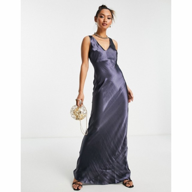 エイソス ASOS DESIGN レディース ワンピース スリップドレス マキシ丈 Bias Cut Satin Maxi Slip Dress With Soft V Neckline Detail チ