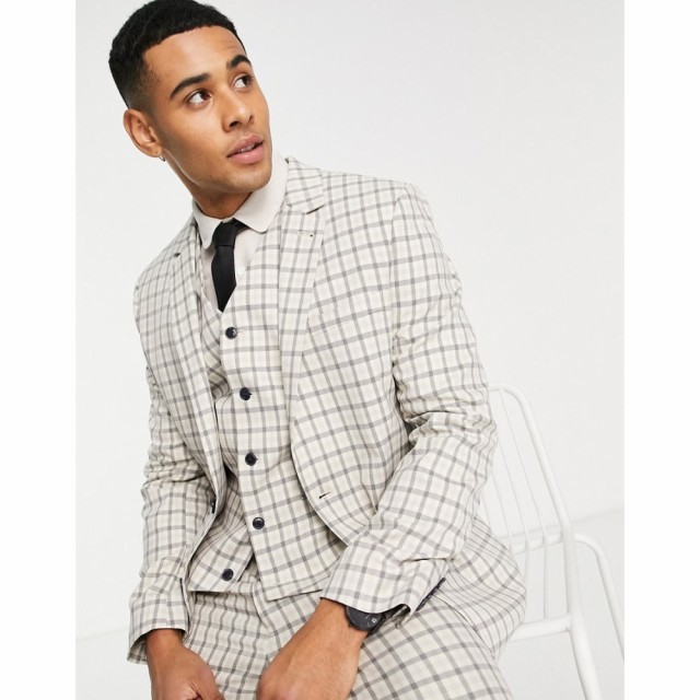 エイソス ASOS DESIGN メンズ スーツ・ジャケット アウター Super Skinny Mix And Match Stone Gingham Check Suit Jacket ベージュ