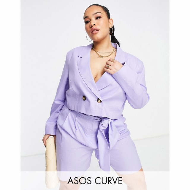 エイソス ASOS Curve レディース スーツ・ジャケット アウター Curve Linen Cropped Suit Blazer In Lilac ライラック