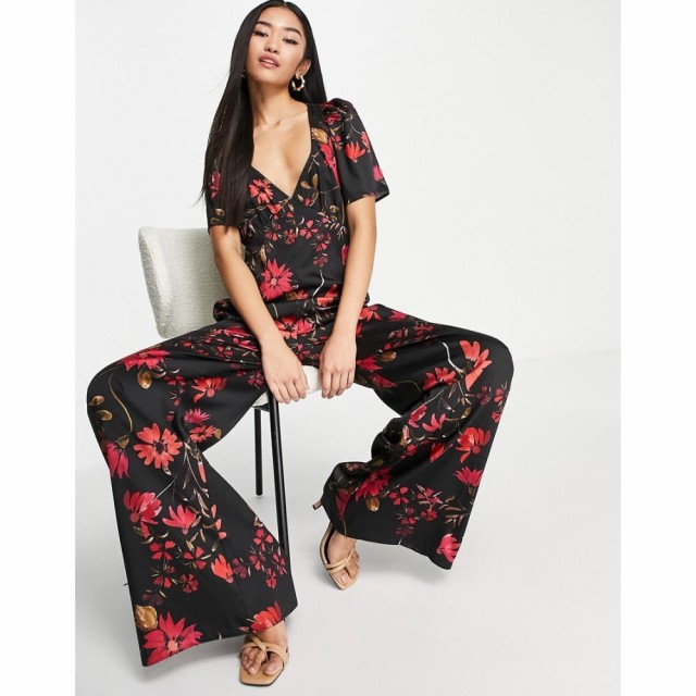 エイソス ASOS Studio Happy レディース オールインワン ジャンプスーツ ワンピース・ドレス Satin Button Back Tea Jumpsuit In Dark Fl