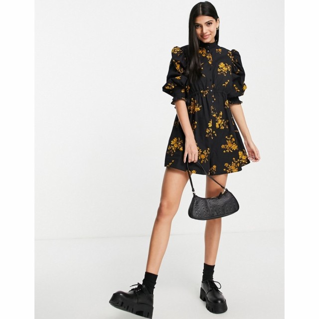 エイソス ASOS Studio Happy レディース オールインワン ショート Button Front Channel Smock Playsuit In Mustard Floral マスタードフ