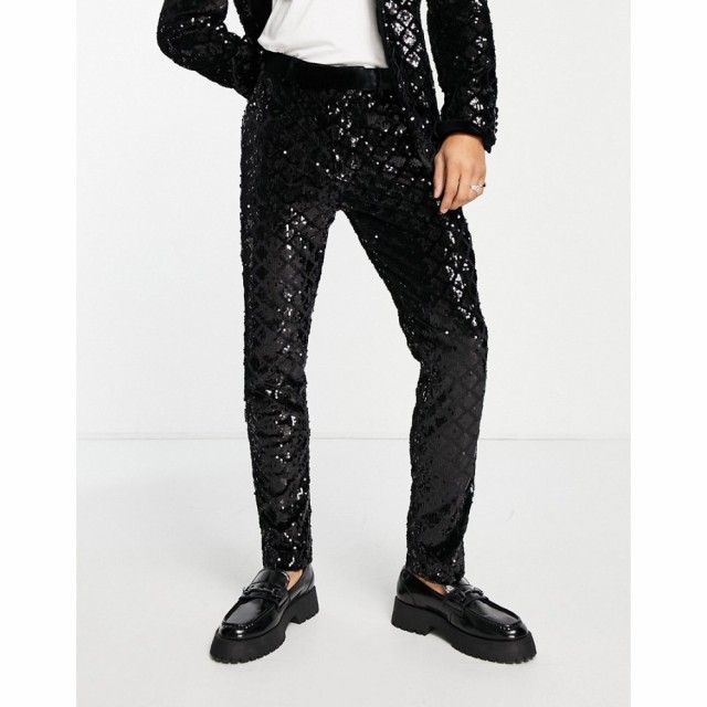 エイソス ASOS DESIGN メンズ スラックス スキニー ボトムス・パンツ Skinny Suit Trousers In Diamond Sequin ブラック