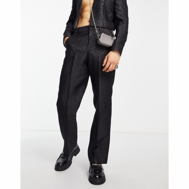 エイソス ASOS DESIGN メンズ スラックス ボトムス・パンツ Tapered Suit Trousers In Black Metallic Jacquard ブラック