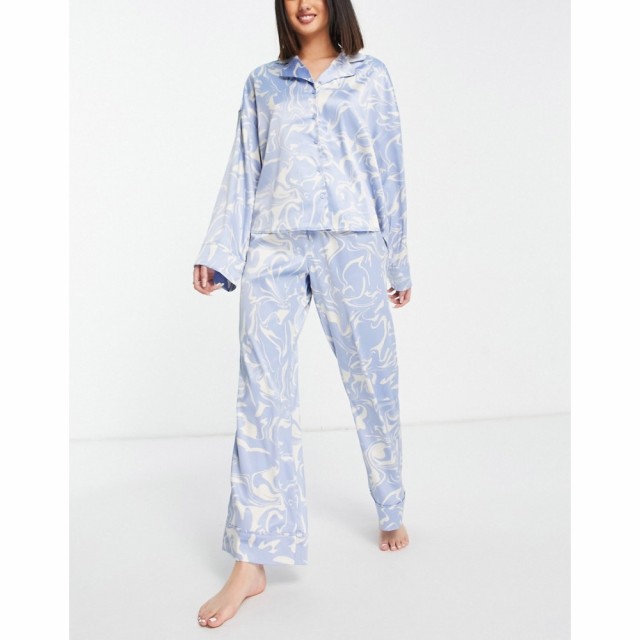 モンキ Monki レディース パジャマ・上下セット インナー・下着 Floral Print Satin Pyjama Set In Light Blue ブルー