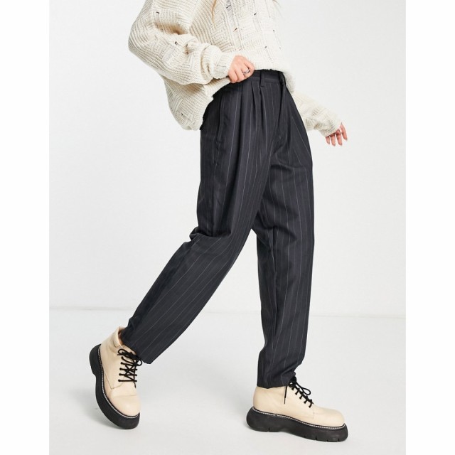 オブジェクト Object レディース ボトムス・パンツ Tailored Trousers With Pleat Detail Co-Ord In Navy Pinstripe ネイビーピンストラ