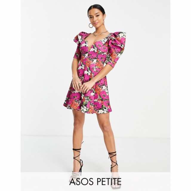 エイソス ASOS Petite レディース ワンピース Aライン ミニ丈 ワンピース・ドレス Petite Seamed Mini Skater Dress In Black Floral マ