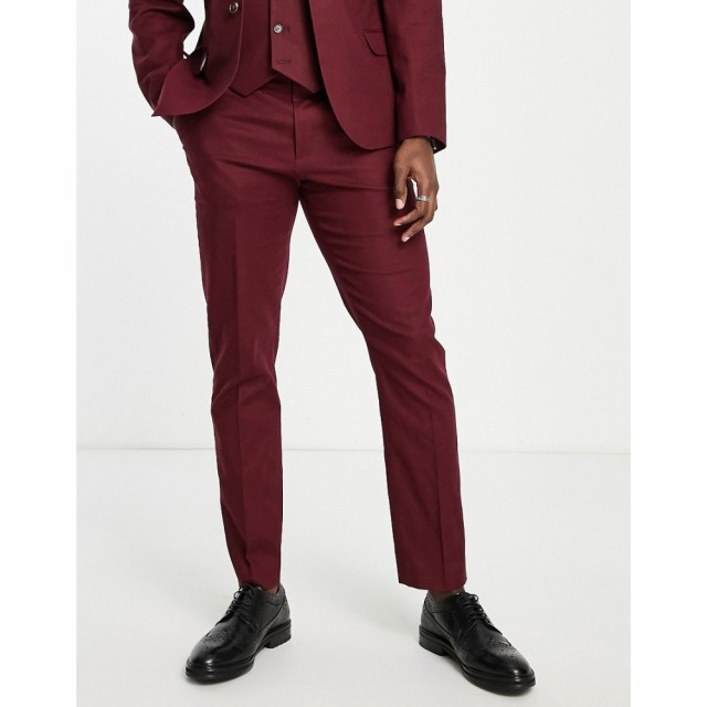 速達メール便 エイソス Asos Design メンズ スラックス スリム スキニー スリム ボトムス パンツ Slim Linen Suit Trousers In Burgundy レッド 手数料安い Mohameen Com