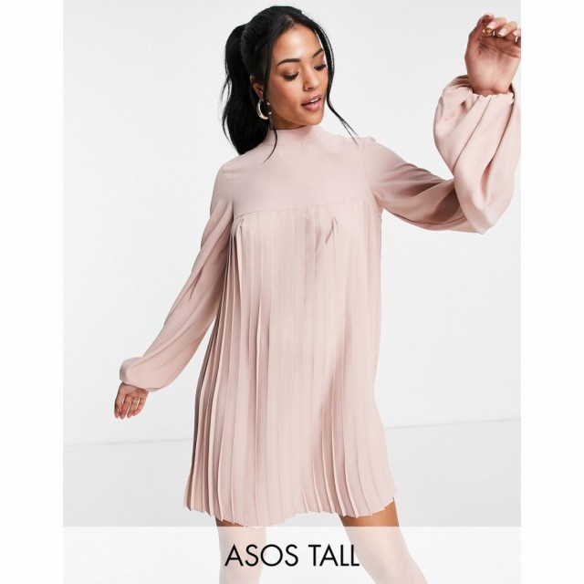 エイソス ASOS Tall レディース ワンピース ミニ丈 ワンピース・ドレス Tall High Neck Pleated Trapeze Mini Dress In Pale Pink ペール