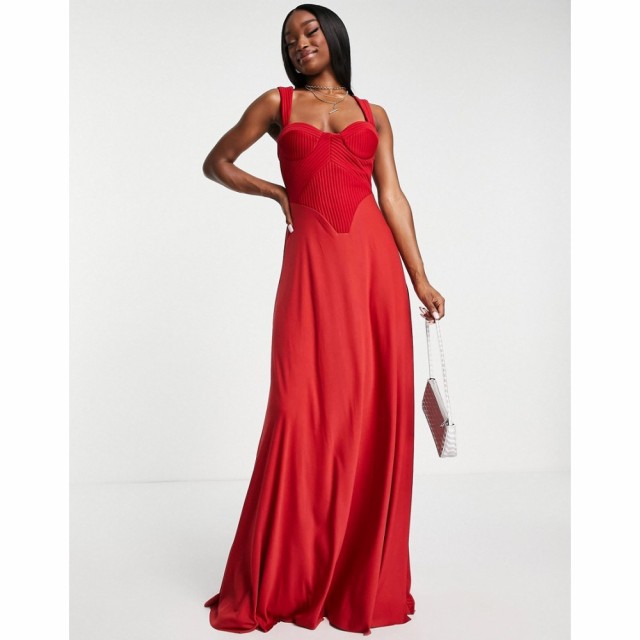 エイソス ASOS DESIGN レディース ワンピース コルセット マキシ丈 ワンピース・ドレス Pintuck Corset Sweetheart Maxi Dress In Red レ