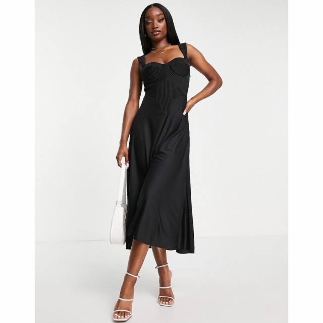 エイソス ASOS DESIGN レディース ワンピース コルセット ミドル丈 ワンピース・ドレス Pintuck Corset Sweetheart Midi Dress In Black