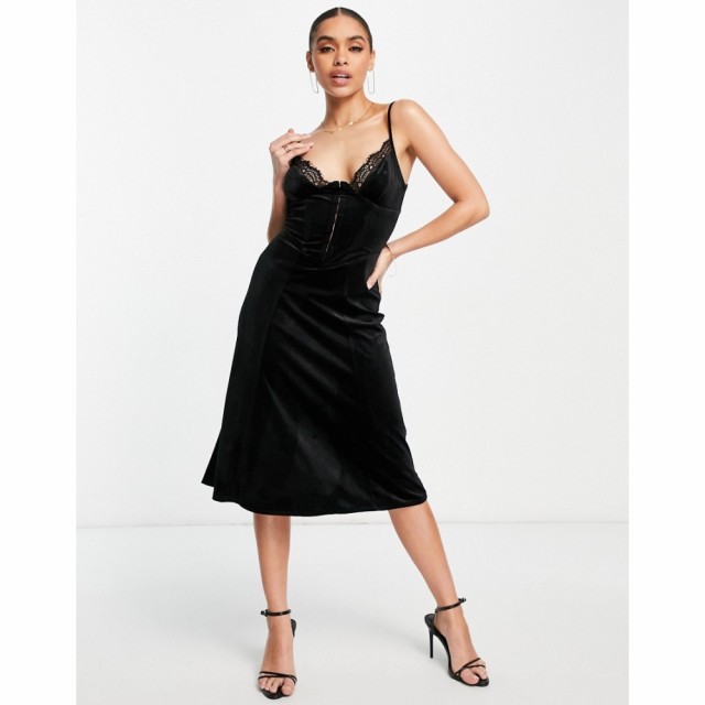 エイソス ASOS DESIGN レディース ワンピース キャミワンピ ワンピース・ドレス Cami Velvet Corseted Midi Dress With Hook And Eye In