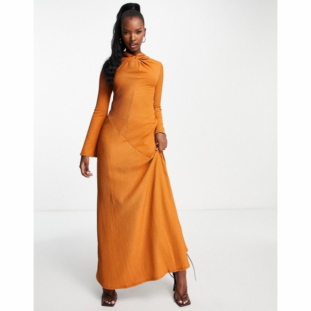 エイソス ASOS DESIGN レディース ワンピース マキシ丈 ワンピース・ドレス Twist Neck Long Sleeve Textured Maxi Dress In Rust ラステ