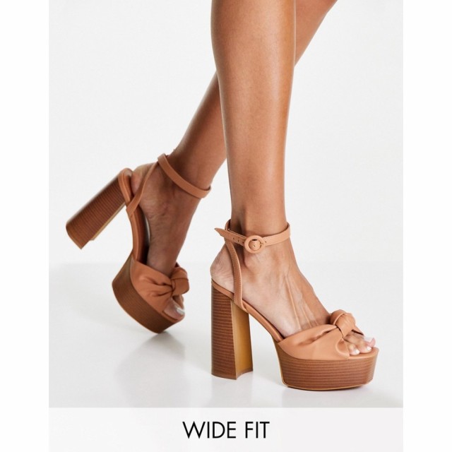 エイソス ASOS DESIGN レディース サンダル・ミュール シューズ・靴 Wide Fit Note Knotted Platform Heeled Sandals In Tan タン