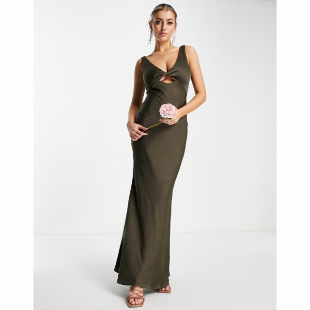 エイソス ASOS DESIGN レディース パーティードレス マキシ丈 ワンピース・ドレス Bridesmaid Satin Maxi Dress With Twist Front Detail