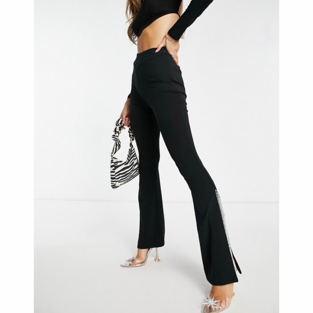 エイソス ASOS Luxe レディース スキニー・スリム ボトムス・パンツ Asos Luxe Slim Trousers With Diamante Hem In Black ブラック