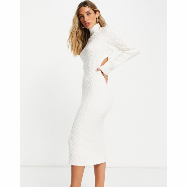 エイソス ASOS DESIGN レディース ワンピース ミドル丈 ワンピース・ドレス Knitted Cable Midi Dress With Cut Out Waist Detail In Cre