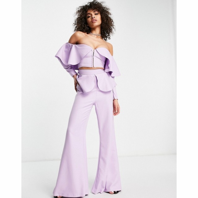 エイソス ASOS Luxe レディース ボトムス・パンツ Asos Luxe Co-Ord Tailored Trousers With Frill Overlay In Lilac ホワイト