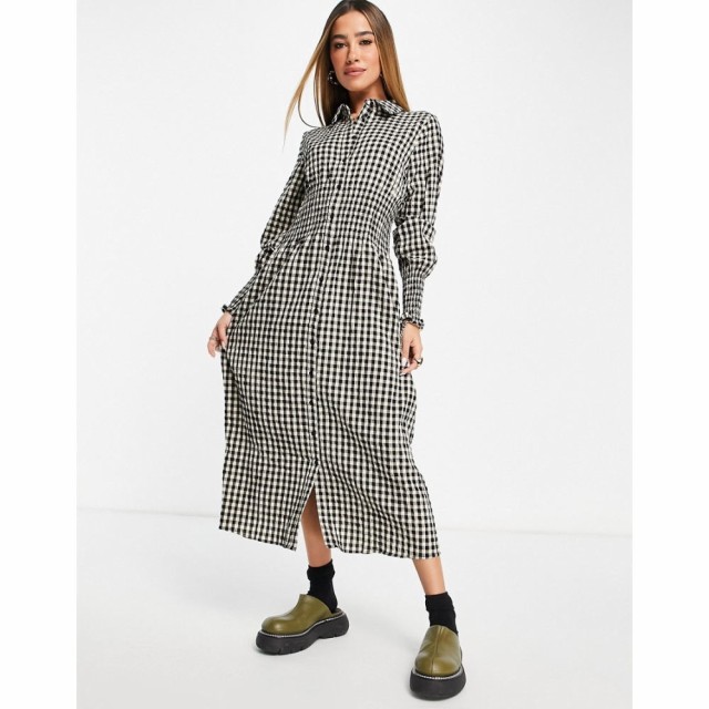 ヴィラ Vila レディース ワンピース ワンピース・ドレス Midi Shirt Dress With Shirred Waist In Check チェック