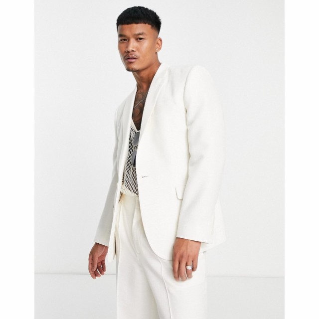 エイソス ASOS DESIGN メンズ スーツ・ジャケット スリム アウター Slim Suit Jacket In White High Shine Shimmer ホワイト