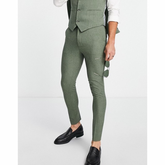 エイソス ASOS DESIGN メンズ スラックス スキニー ボトムス・パンツ Wedding Super Skinny Suit Trousers In Pine Green Crosshatch