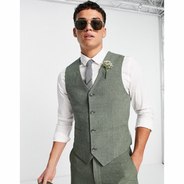 エイソス ASOS DESIGN メンズ ベスト・ジレ スーツ トップス Wedding Super Skinny Suit Waistcoat In Pine Green Crosshatch