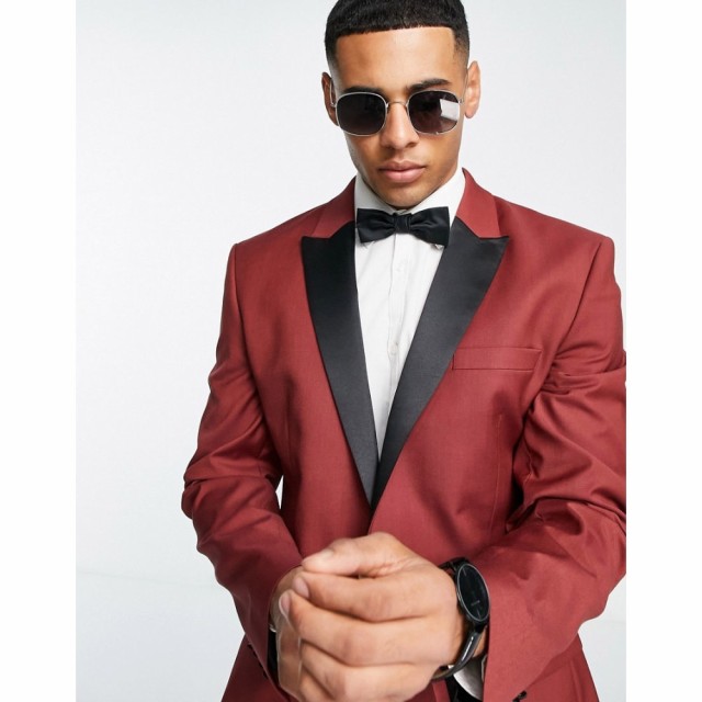 エイソス ASOS DESIGN メンズ スーツ・ジャケット タキシード アウター Skinny Tuxedo Jacket In Red With Black Lapel レッド