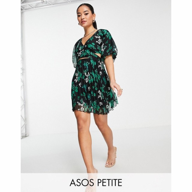 エイソス ASOS Petite レディース ワンピース ラップドレス ワンピース・ドレス Petite Wrap Around Pleated Mini Dress In Dark Based F