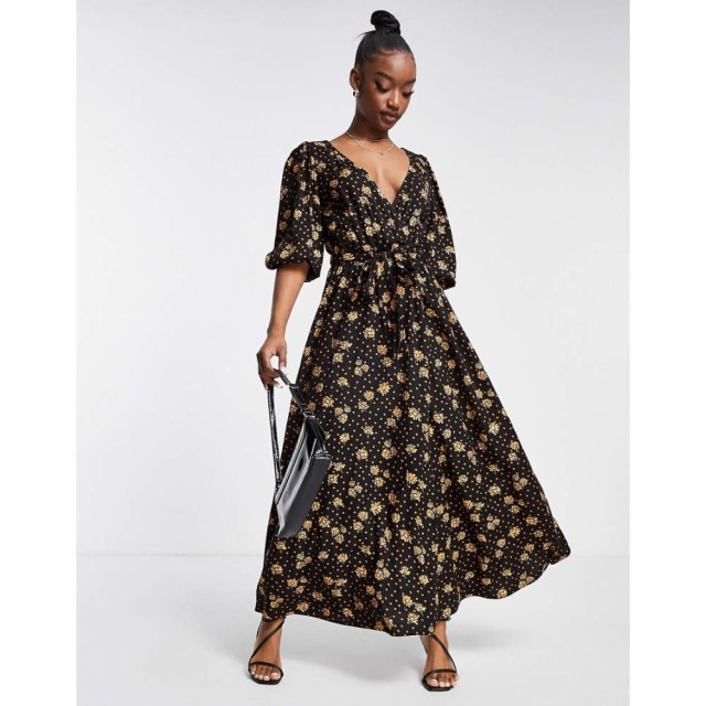 エイソス ASOS DESIGN レディース ワンピース ラップドレス ミドル丈 ワンピース・ドレス Wrap Front Midi Dress In Floral And Spot Pri