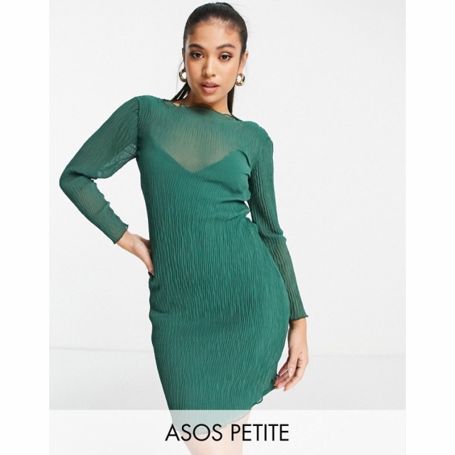 エイソス ASOS Petite レディース ワンピース ミニ丈 ワンピース・ドレス Petite Plisse Mini Dress グリーン