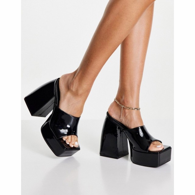 パブリックディザイア Public Desire レディース サンダル・ミュール シューズ・靴 Tempting Platform Heel Mules In Black Patent ブラ