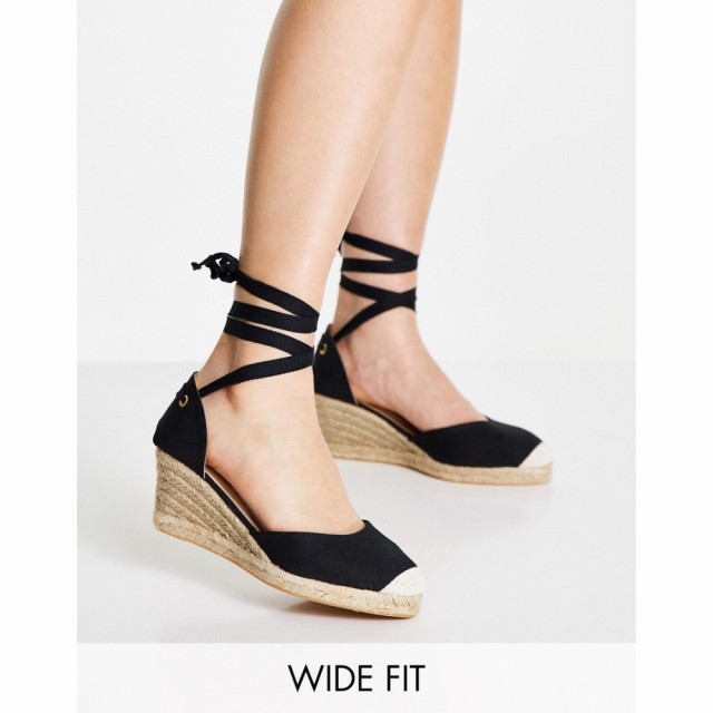 ロンドン レーベル London Rebel Wide Fit レディース エスパドリーユ ウェッジソール シューズ・靴 Tie Leg Espadrille Wedges In Black