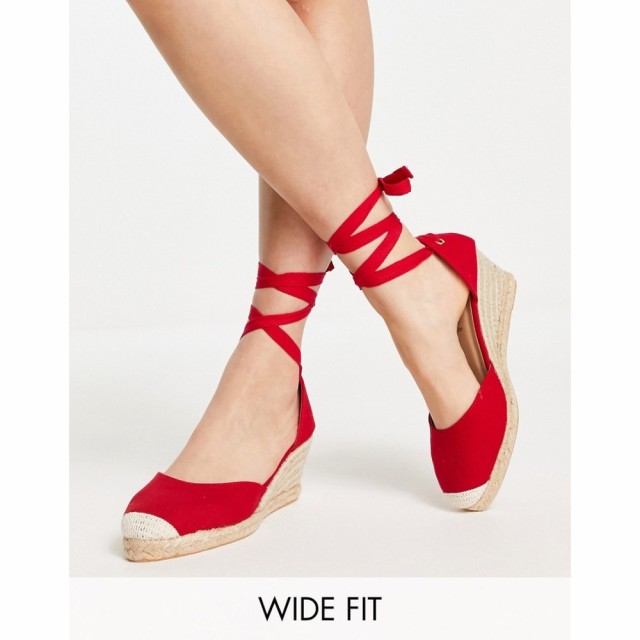 ロンドン レーベル London Rebel Wide Fit レディース エスパドリーユ ウェッジソール シューズ・靴 Tie Leg Espadrille Wedges In Red