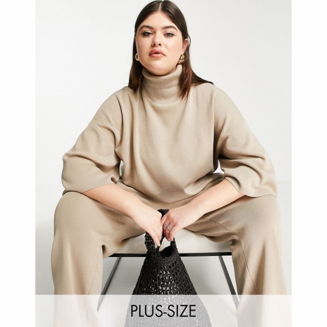 プリティーラビッシュ Pretty Lavish Curve レディース トップス High Neck Kimono Sleeve Jumper In Taupe トープ