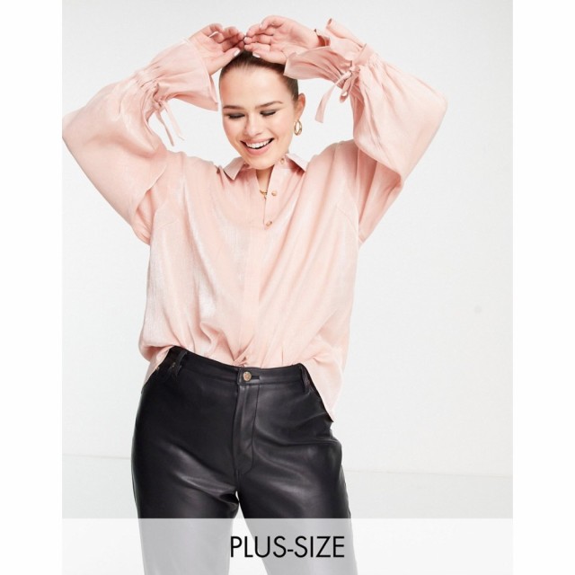 プリティーラビッシュ Pretty Lavish Curve レディース ブラウス・シャツ トップス Demi Metallic Thread Tie Cuff Blouse In Rose Gold