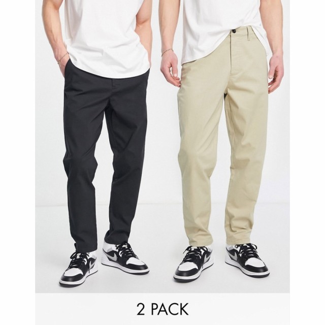 エイソス ASOS DESIGN メンズ チノパン ボトムス・パンツ 2 Pack Tapered Chinos In Black And Beige Save