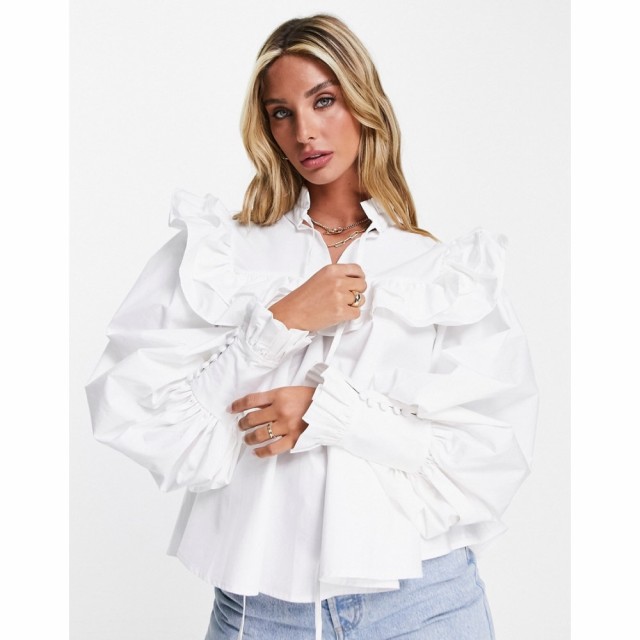 エイソス ASOS EDITION レディース ブラウス・シャツ トップス High Neck Ruffle Yolk Shirt In White ホワイト