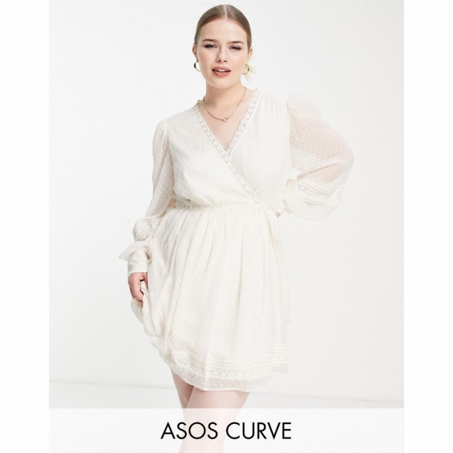 エイソス ASOS Curve レディース ワンピース ラップドレス ミニ丈 ワンピース・ドレス Curve Lace Insert Wrap Mini Dress In Dobby In C