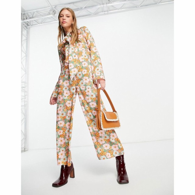 エイソス ASOS Studio Happy レディース オールインワン ジャンプスーツ ワンピース・ドレス 70S Neck Tie Tea Jumpsuit In Retro Floral