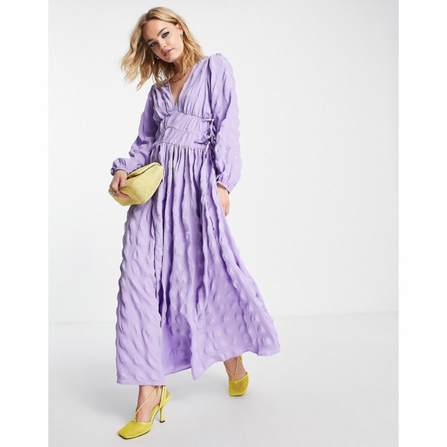 エイソス ASOS DESIGN レディース ワンピース マキシ丈 ワンピース・ドレス Gathered Waist Maxi Dress In Seersucker In Lilac ライラッ